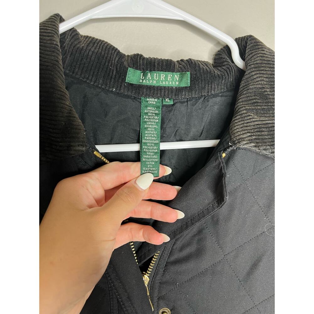 Lauren Ralph Lauren Quilted Jacket with Corduroy Collar – Black – Size XL - Picture 5 of 7